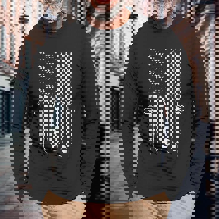 アメリカの旗 歯科技工士 道具 歯医者 アイテム 歯 長袖Tシャツ 高齢者への贈り物