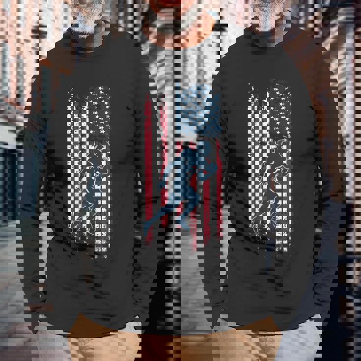 アメリカン フットボール選手 アメリカ国旗 スポーツ ファン 2024 シーズン 長袖Tシャツ 高齢者への贈り物