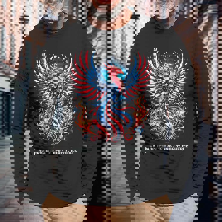 アメリカ神話 伝説のクリーチャー アメリカンフェニックス 自由の鳥 復活 火の鳥 長袖Tシャツ 高齢者への贈り物
