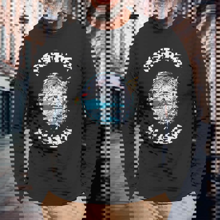 アラスカの魚アラスカの野生の鮭のお土産釣りアラスカ 長袖Tシャツ 高齢者への贈り物