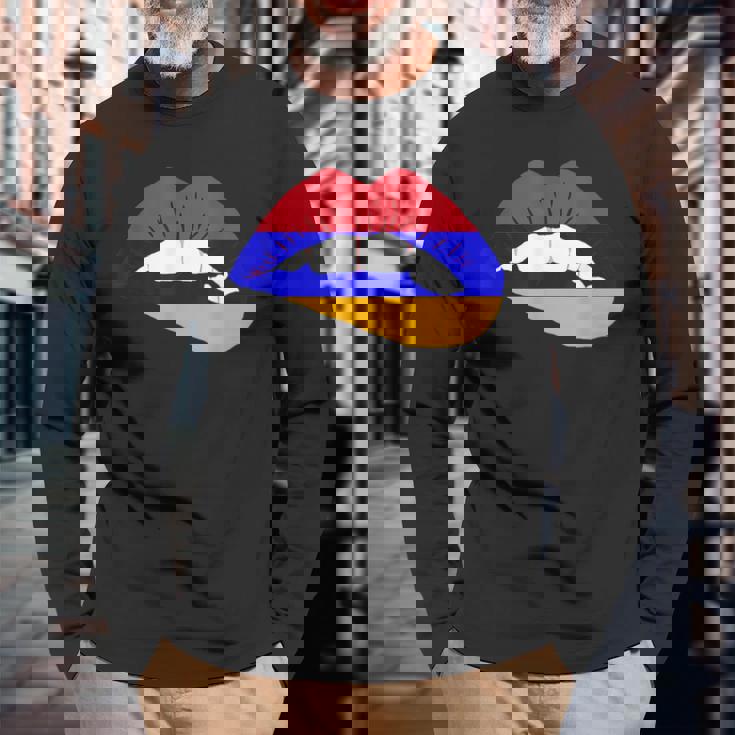 アルメニアリップ アルメニアプライド アルメニアルーツ アルメニア国旗 長袖Tシャツ 高齢者への贈り物