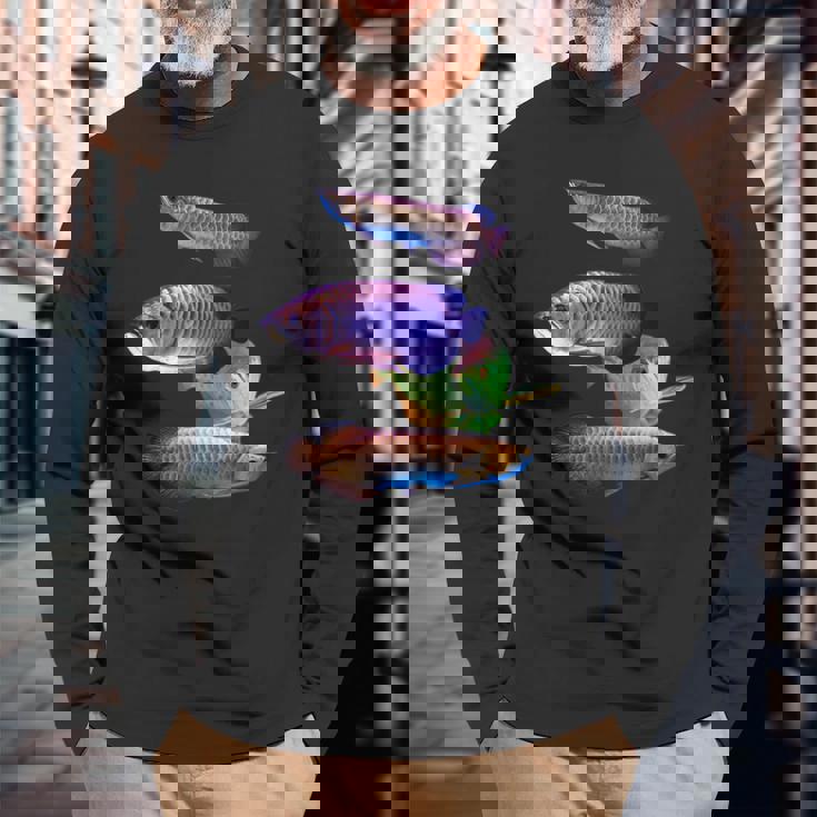 アロワナ 水槽 水槽 愛好家 大型 アロワナ デザイン 長袖Tシャツ 高齢者への贈り物