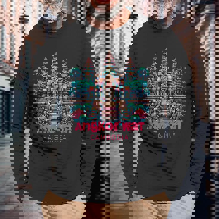 アンコールワット ヒンドゥー教寺院 シェムリアップ カンボジア 長袖Tシャツ 高齢者への贈り物