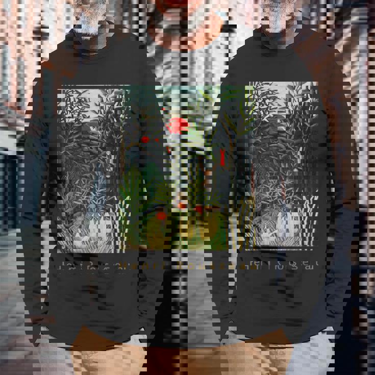 アンリ・ルソー 森の中の猿とオウム 長袖Tシャツ 高齢者への贈り物