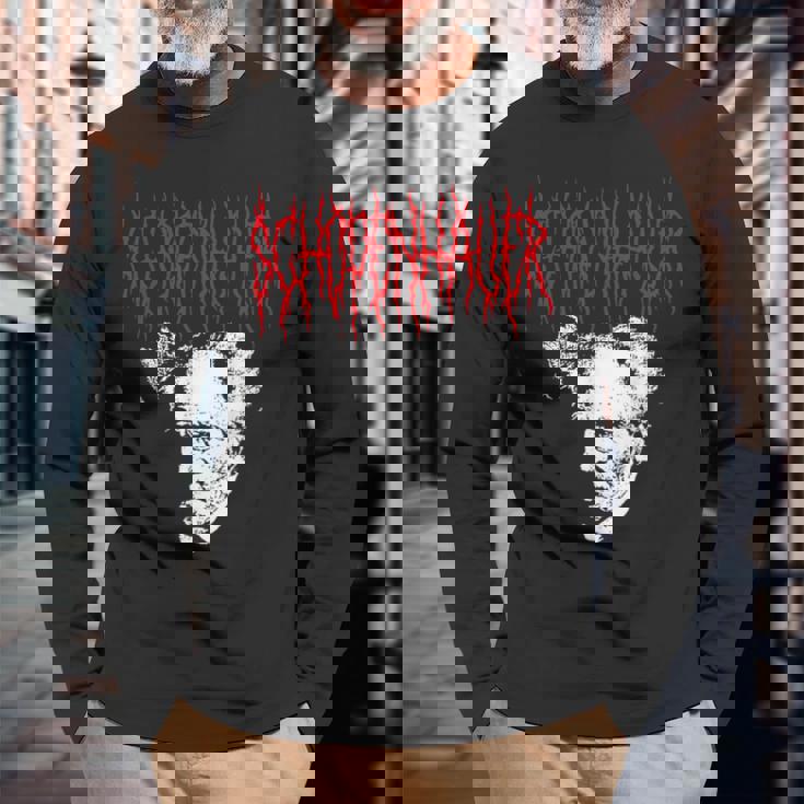 アーサー・ショーペンハウアー デスメタルスタイル 哲学 デザイン 長袖Tシャツ 高齢者への贈り物