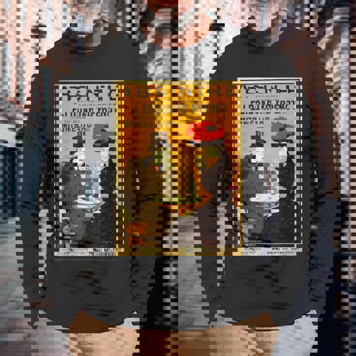 アールヌーボー アブサン ビクトリア朝 カップル テーブル 長袖Tシャツ 高齢者への贈り物