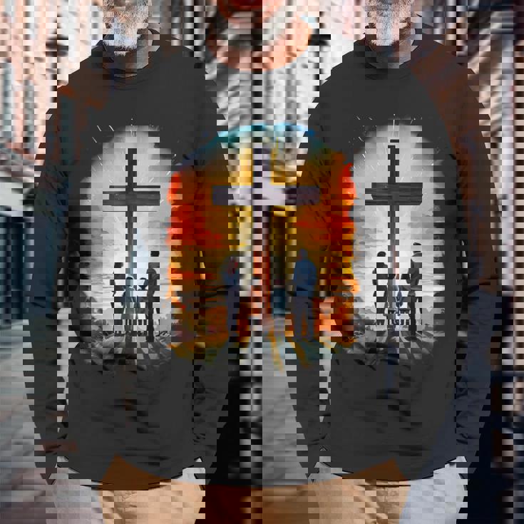 イエスキリストの十字架 – サンライズネイチャークリスチャン 長袖Tシャツ 高齢者への贈り物