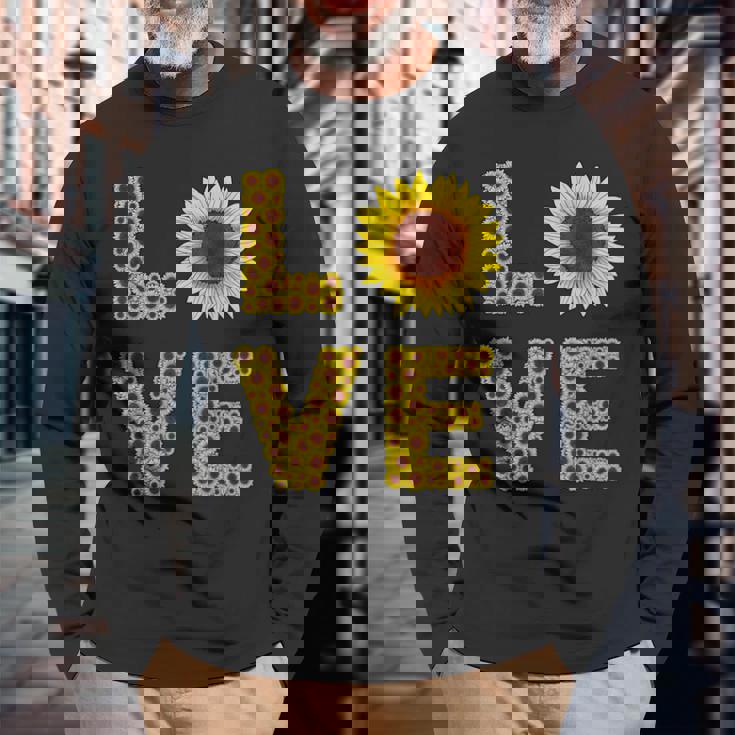 イエロー ひまわり ラブフラワー ひまわり 花柄 かわいい 長袖Tシャツ 高齢者への贈り物