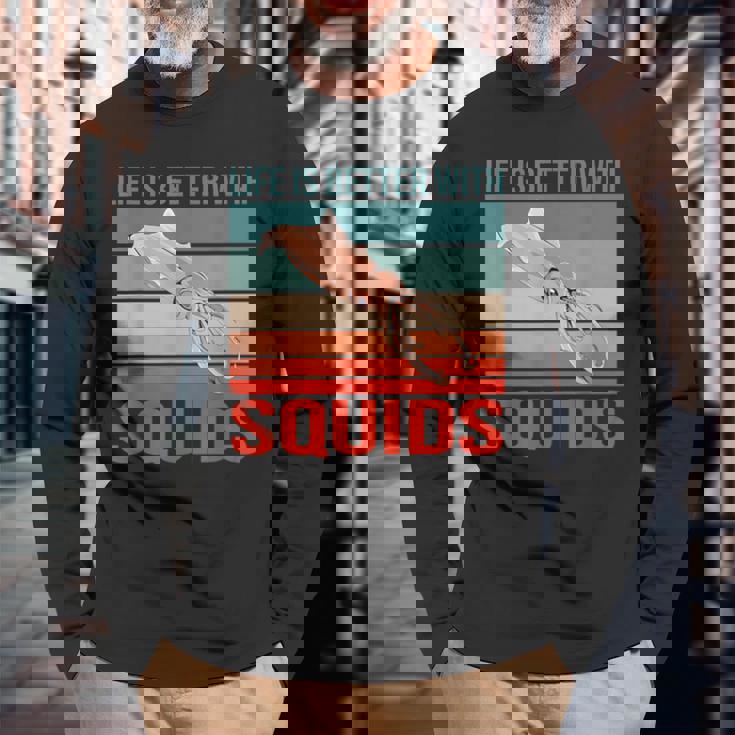 イカ ライフ・イズ・ベター 烏賊 イカ 長袖Tシャツ 高齢者への贈り物