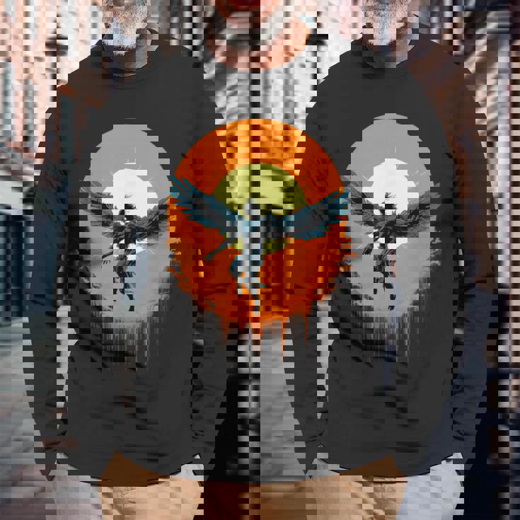 イカロスと蝋の翼 長袖Tシャツ 高齢者への贈り物