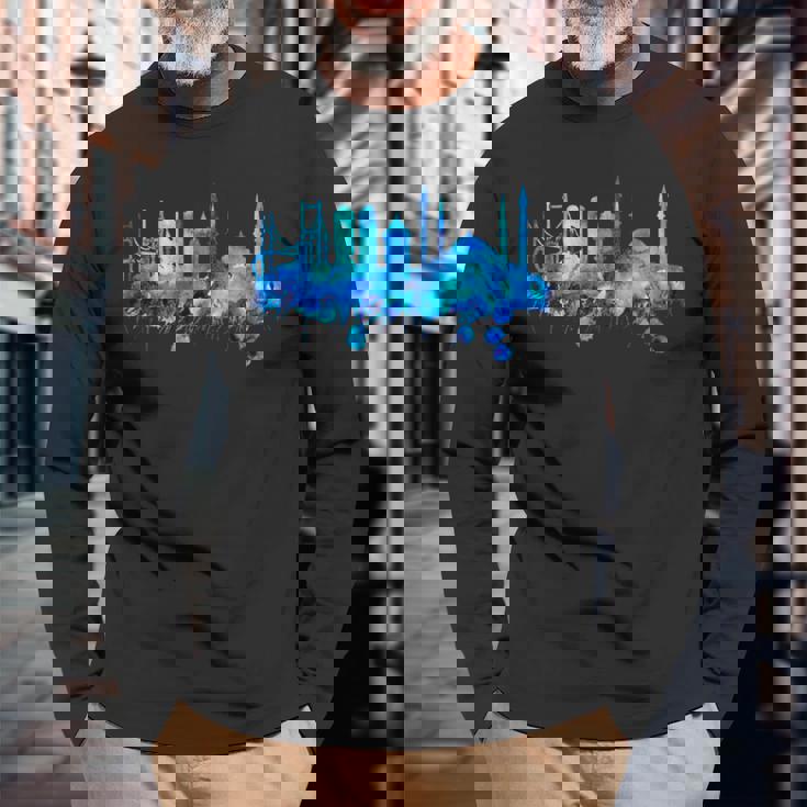 イスタンブールのスカイライン 青いモスク 青い絵 トルコ 長袖Tシャツ 高齢者への贈り物