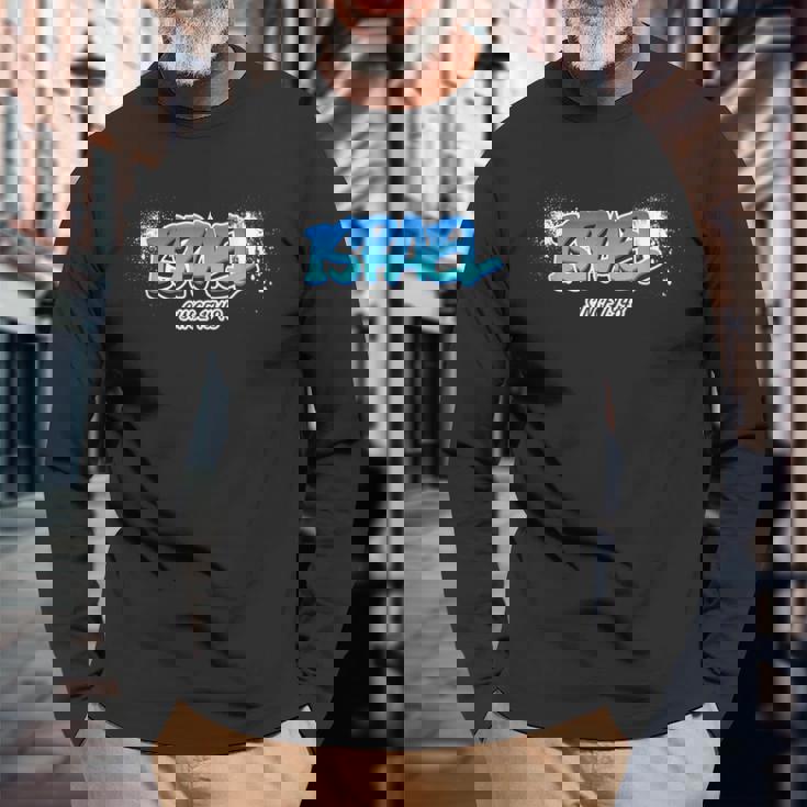 イスラエルince 1948 グラフィティ スプレーペイント ユダヤ人 シオニスト クール 長袖Tシャツ 高齢者への贈り物