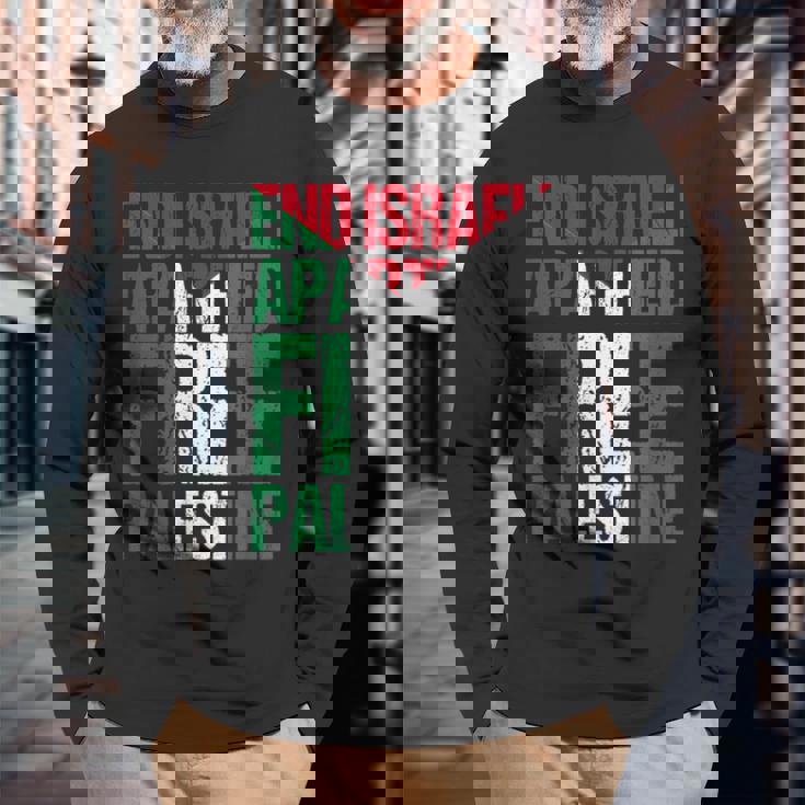 イスラエルのアパルトテッドフリーパレスチナを終えましょう 長袖Tシャツ 高齢者への贈り物