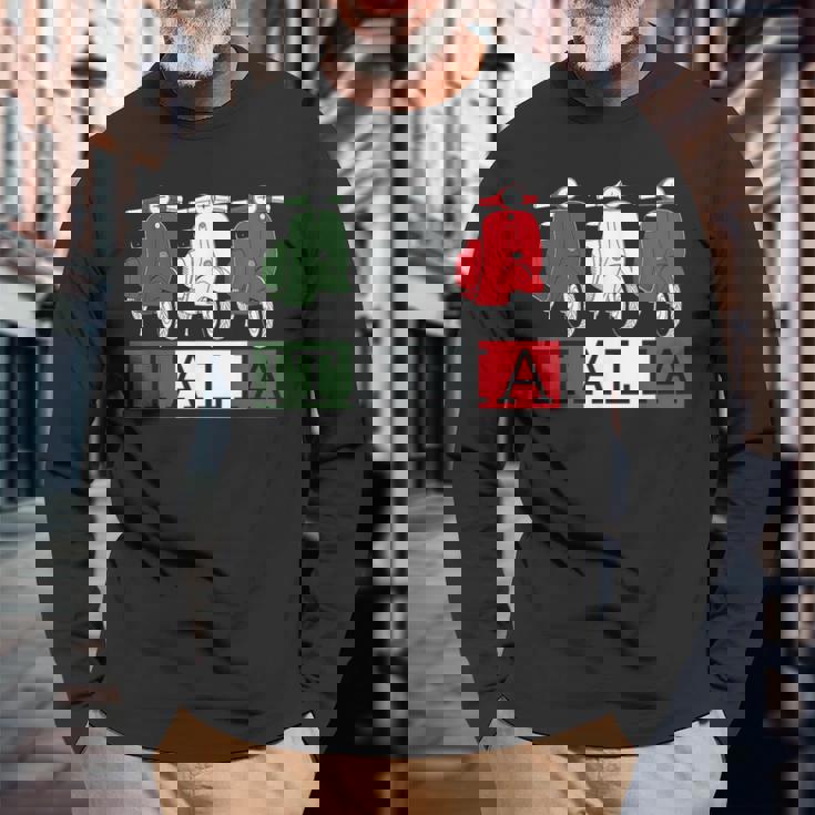 イタリア イタリア 国旗 スクーター ベスパ 原付ライダー お土産 ギフト 長袖Tシャツ 高齢者への贈り物