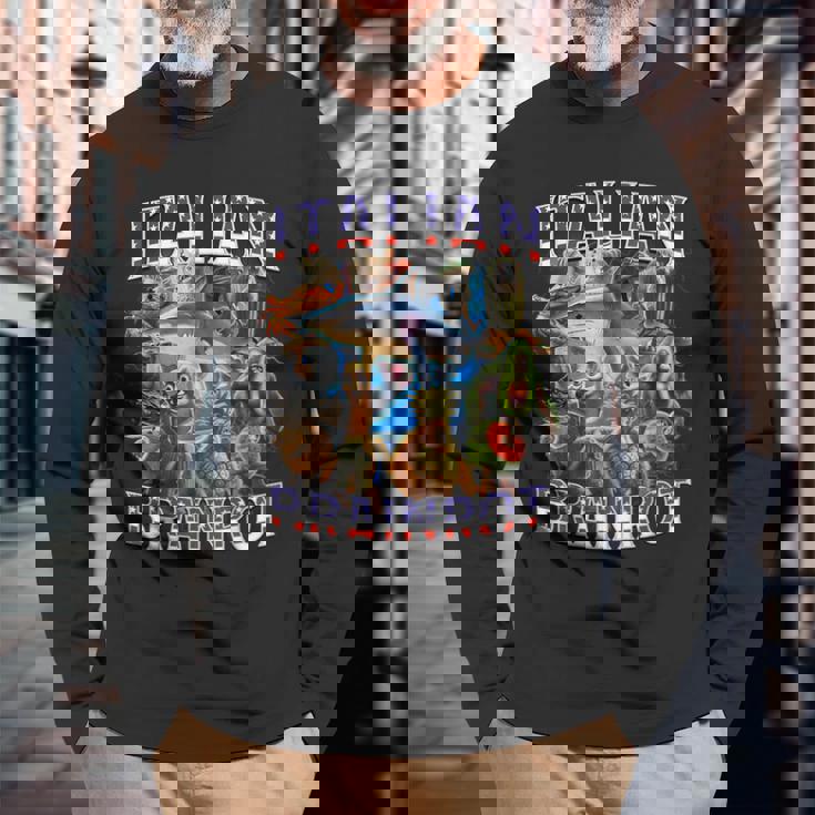 イタリアのブレインロットビッグミーム7月4日フラッグフット。 長袖Tシャツ 高齢者への贈り物