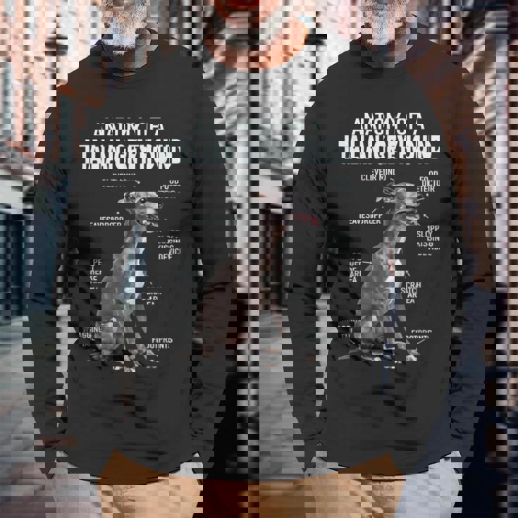 イタリアングレイハウンドの解剖学 長袖Tシャツ 高齢者への贈り物