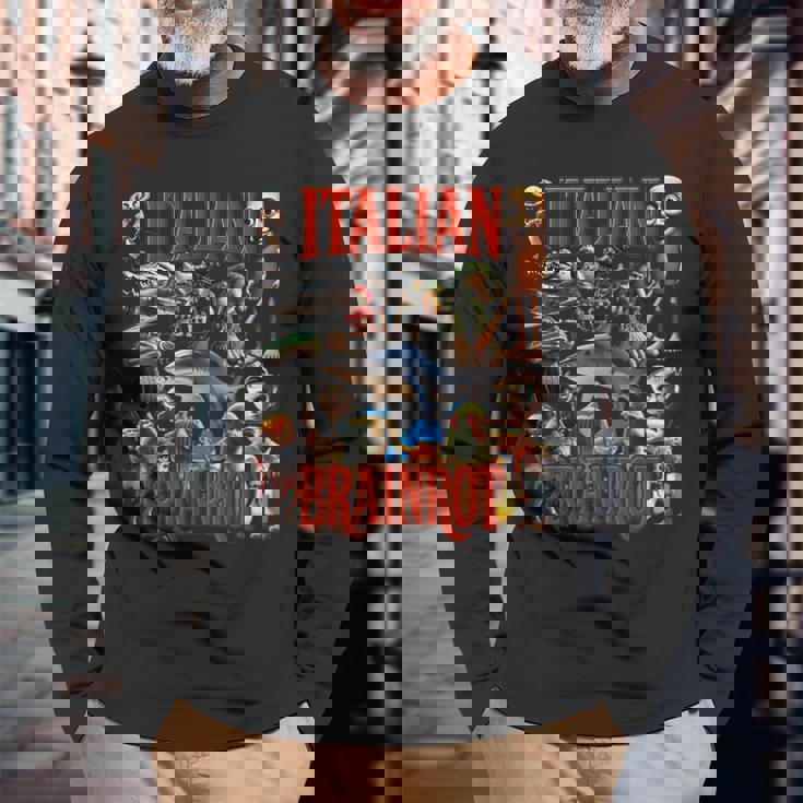 イタリアンブレイン レッド ウイルス ミーム マニア グラフィック 長袖Tシャツ 高齢者への贈り物