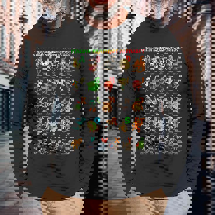 イタリアンブレインロットキャラクターの種類イタリアブレインロットアファベット 長袖Tシャツ 高齢者への贈り物