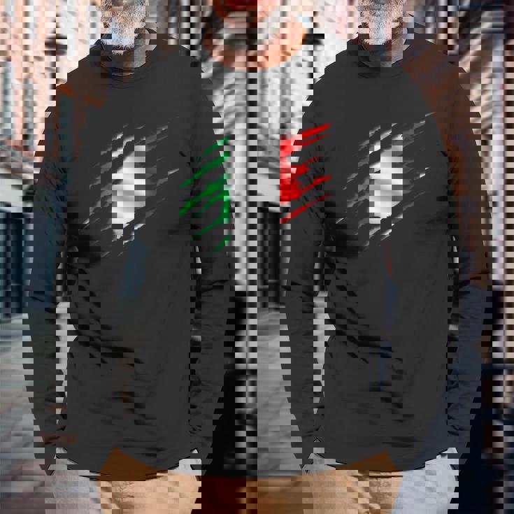 イタリア国旗 トリコロール イタリアバナー 長袖Tシャツ 高齢者への贈り物