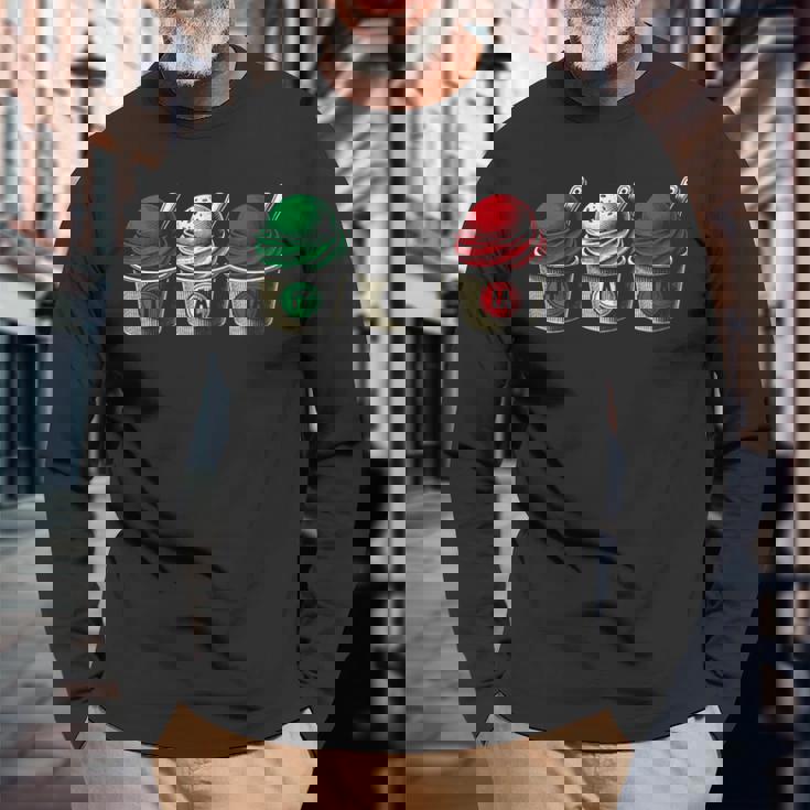 イタリア国旗カラーのイタリアジェラートカップ 長袖Tシャツ 高齢者への贈り物