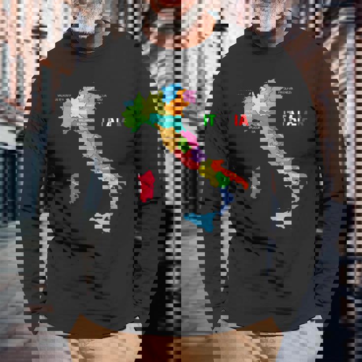 イタリア地図ブーツ 国旗 イタリア 長袖Tシャツ 高齢者への贈り物