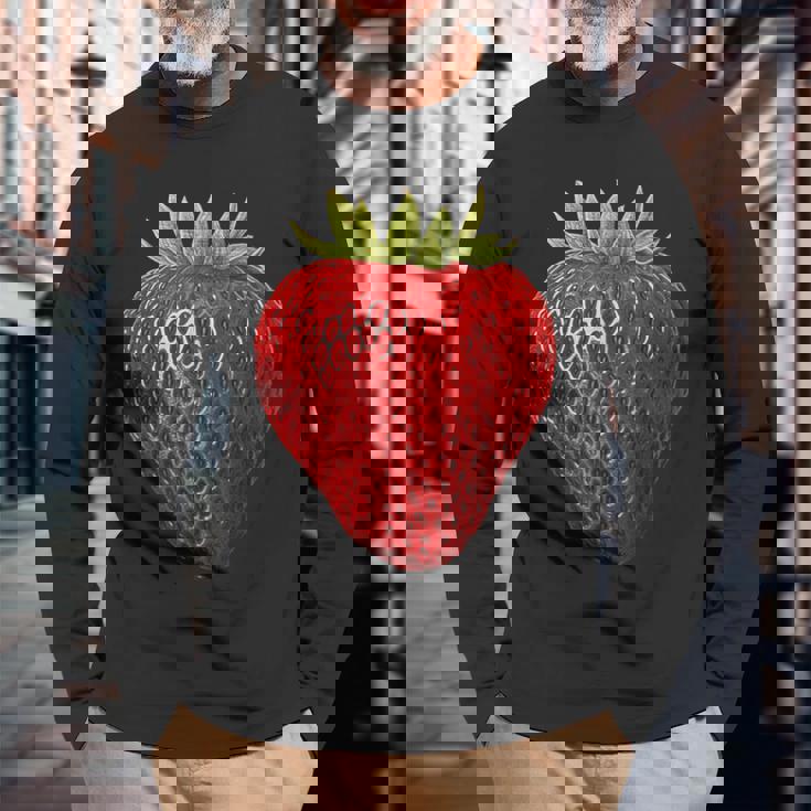 イチゴ イラスト アート フルーツ グラフィック モチーフ 長袖Tシャツ 高齢者への贈り物