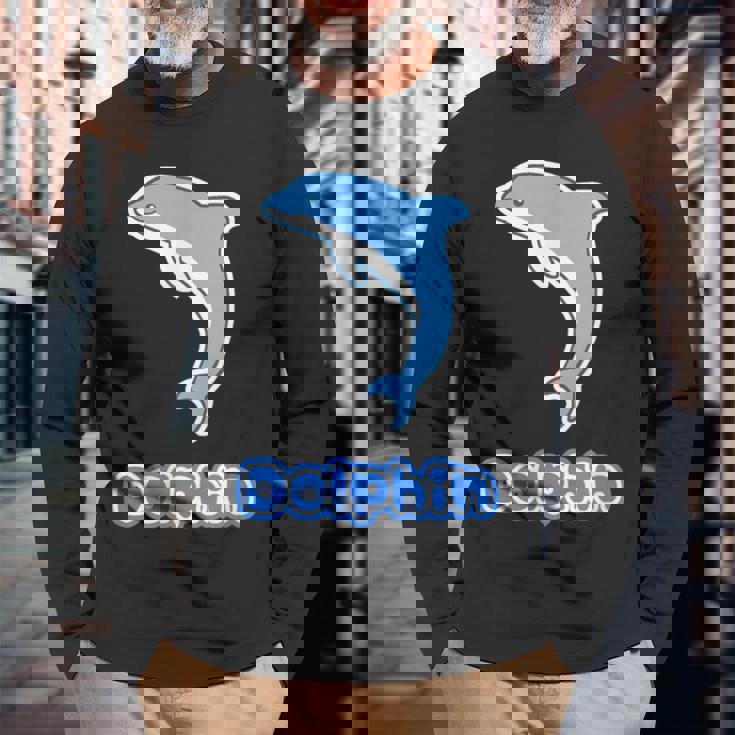 イルカ Dolphin ドルフィン【どうぶつフレンズ】水族館 海の生き物 ゆるくて かわいい 動物 イラスト 長袖Tシャツ 高齢者への贈り物