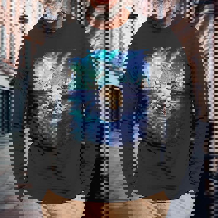 イルカと北のシロクマ、ライトとイルカ 長袖Tシャツ 高齢者への贈り物