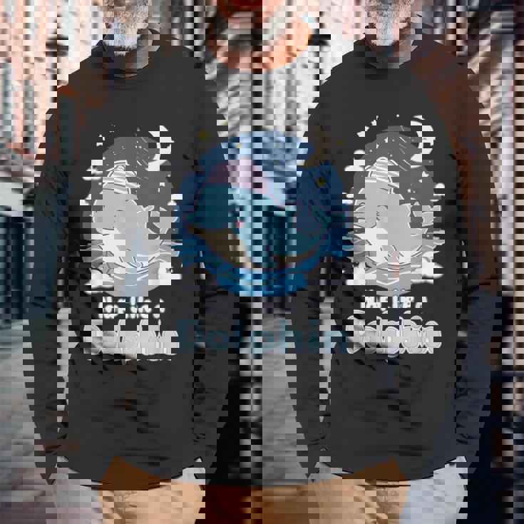 イルカのような昼寝 可愛い眠りイルカ 長袖Tシャツ 高齢者への贈り物