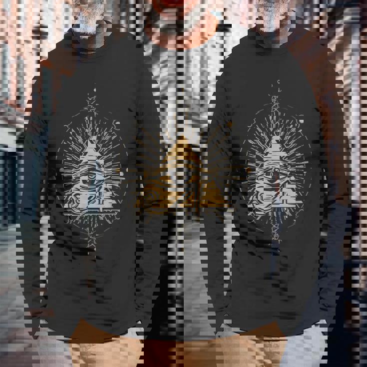 イルミナティ シンボル フリーメイソン トライアングル 陰謀 惑星 長袖Tシャツ 高齢者への贈り物