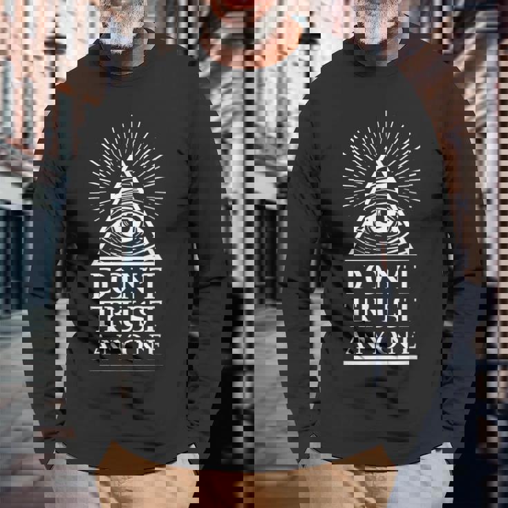 イルミナティ フリーメイソン 誰も信じるな 長袖Tシャツ 高齢者への贈り物