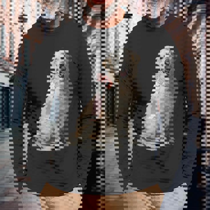 イングリッシュクリーム ゴールデンレトリバー 子犬 ピンク リボン クリーン ガール 長袖Tシャツ 高齢者への贈り物