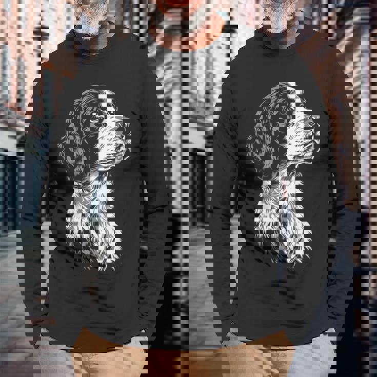 イングリッシュセッター 犬 モチーフ ペット イラスト イングリッシュセッター 長袖Tシャツ 高齢者への贈り物