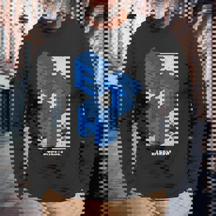 イーサリアム クリプトアイソメトリックテキスト Eth 暗号通貨シャツ 長袖Tシャツ 高齢者への贈り物