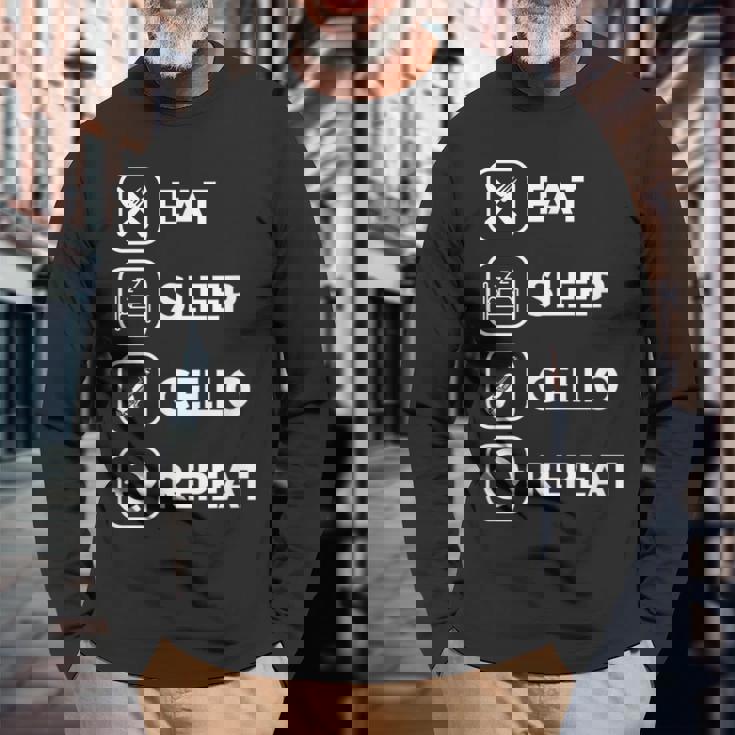 イート・スリープ・チェロ・リピート 長袖Tシャツ 高齢者への贈り物