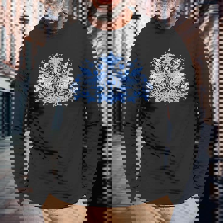 ウィリアム・モリス ストロベリー泥棒 鳥 ブルー 長袖Tシャツ 高齢者への贈り物