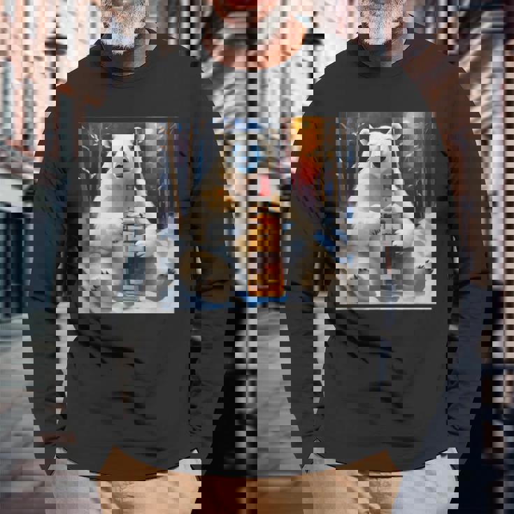 ウイスキーが飲みたいと目で訴える白熊 半袖 男女兼用 長袖Tシャツ 高齢者への贈り物