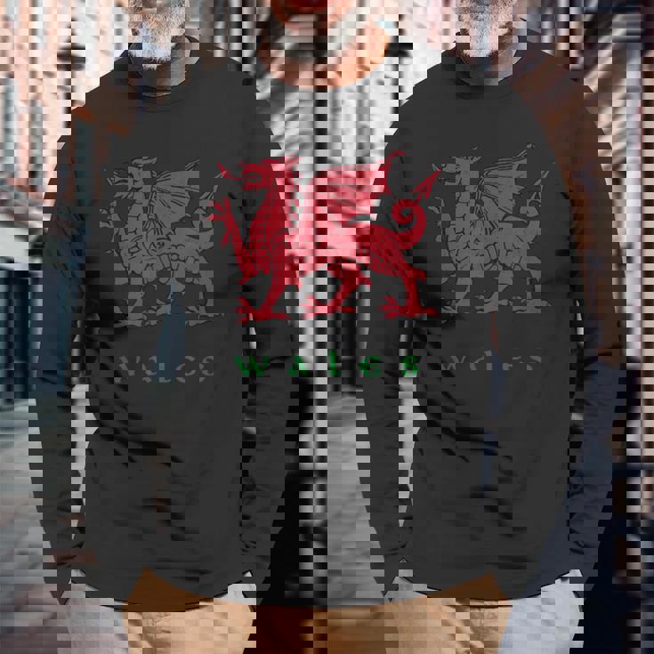 ウェールズ ウェールズ ウェールズ ドラゴン 長袖Tシャツ 高齢者への贈り物