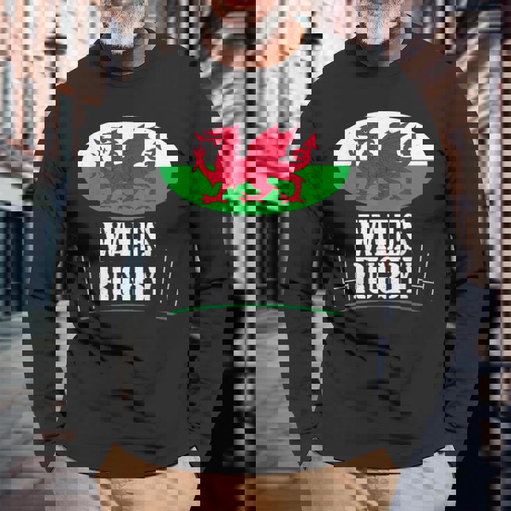 ウェールズ ラグビー チーム Cmon Cymru フラッグ 長袖Tシャツ 高齢者への贈り物