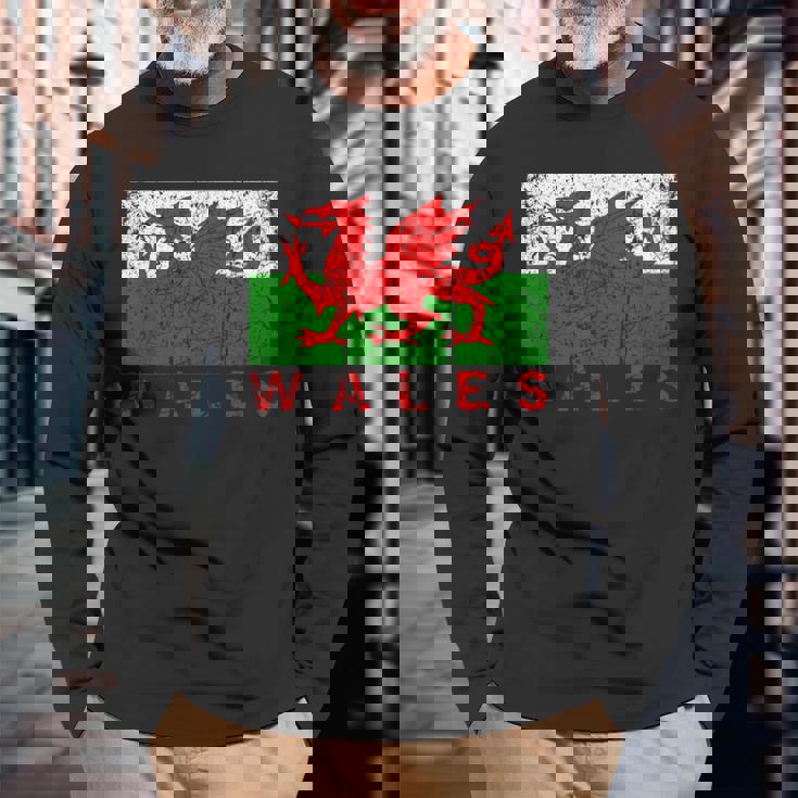 ウェールズ国旗 ウェールズ ドラゴン アンティーク調 メンズ レディース キッズ 長袖Tシャツ 高齢者への贈り物
