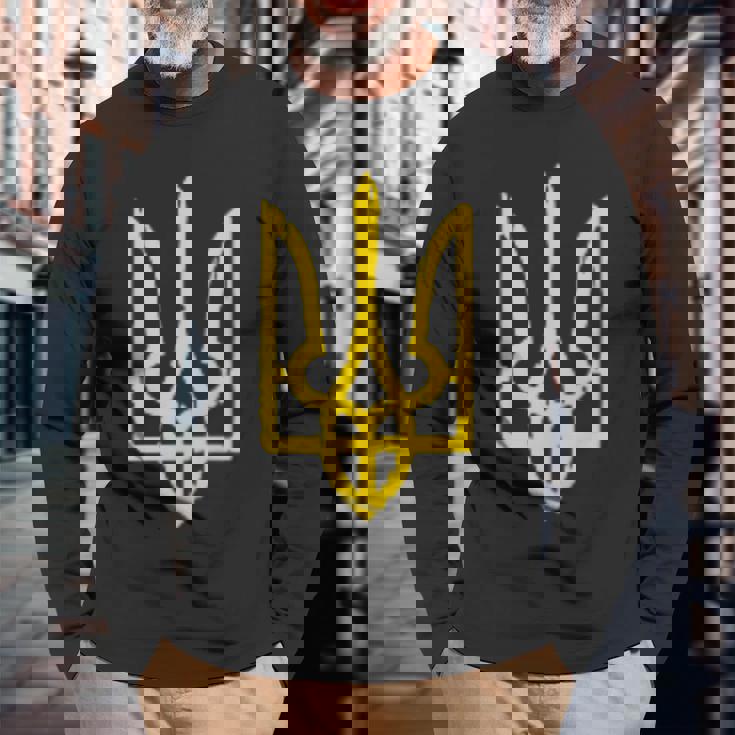 ウクライナの国章、ウクライナのトリズブ、ウクライナのトライデント 長袖Tシャツ 高齢者への贈り物