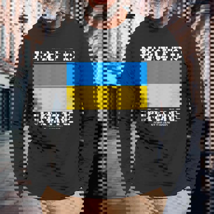 ウクライナへの平和 侵略を止めましょう。 長袖Tシャツ 高齢者への贈り物