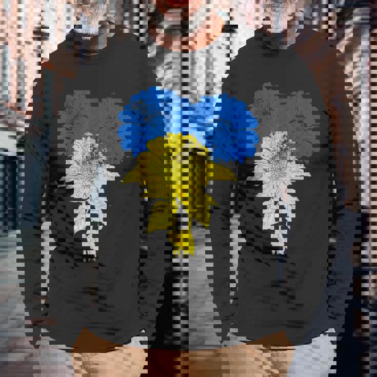ウクライナ国旗 ひまわり ヴィンテージ ウクライナ支援 ウクライナ 長袖Tシャツ 高齢者への贈り物