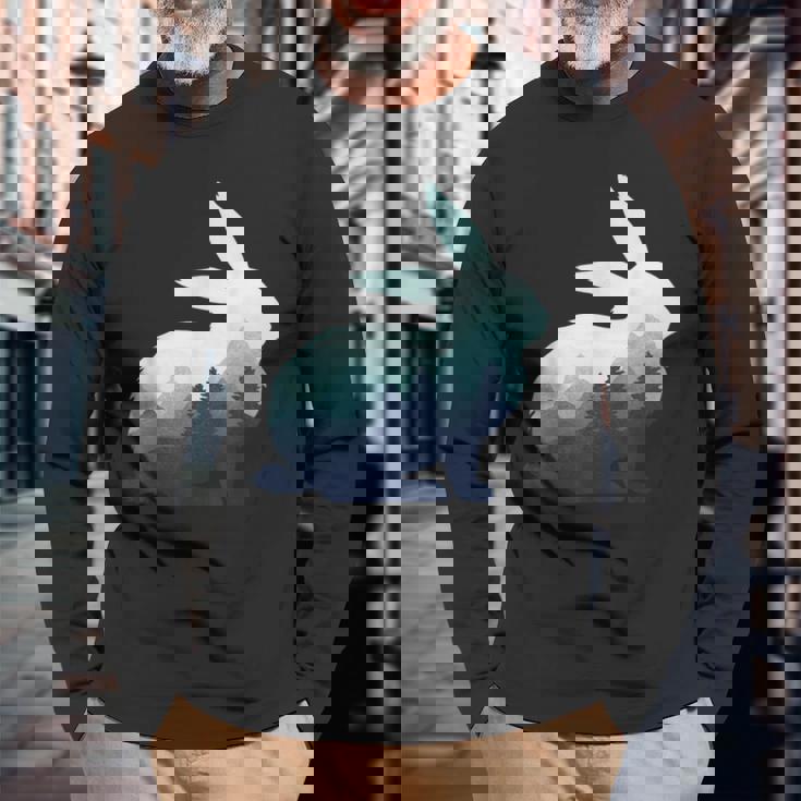 ウサギ バニー 野ウサギ 動物 野生 芸術的 グラフィック 自然 長袖Tシャツ 高齢者への贈り物