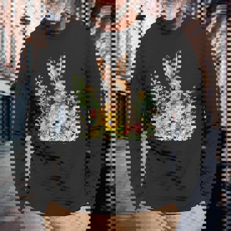 ウサギの恋人 グラフィックデザイン ウサギ オーナー。 長袖Tシャツ 高齢者への贈り物