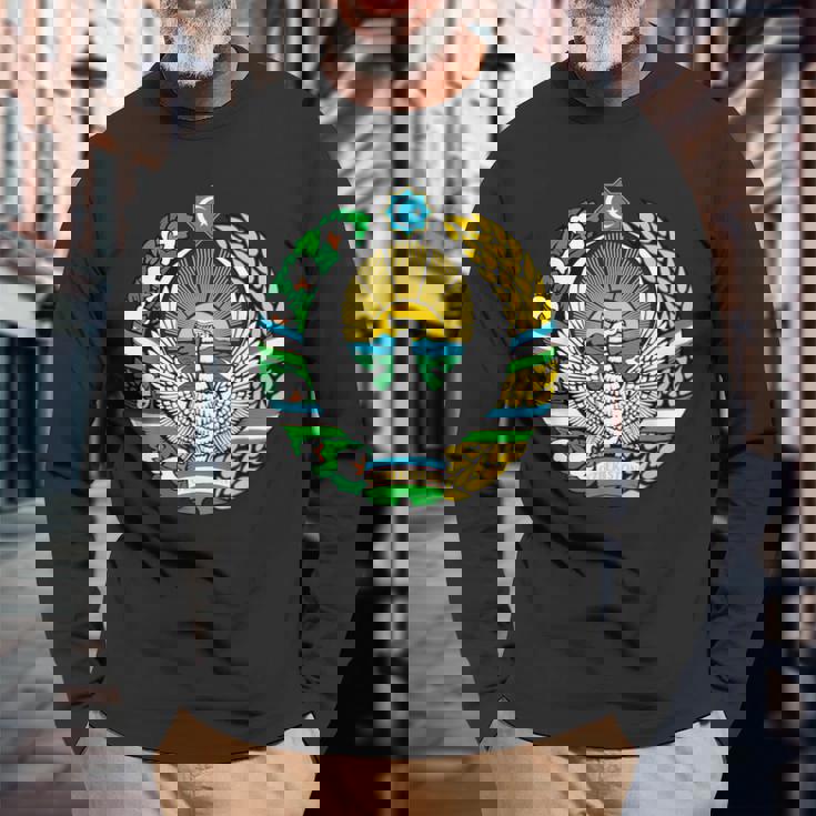 ウズベキスタン 紋章 旗 ウズベキスタン 長袖Tシャツ 高齢者への贈り物