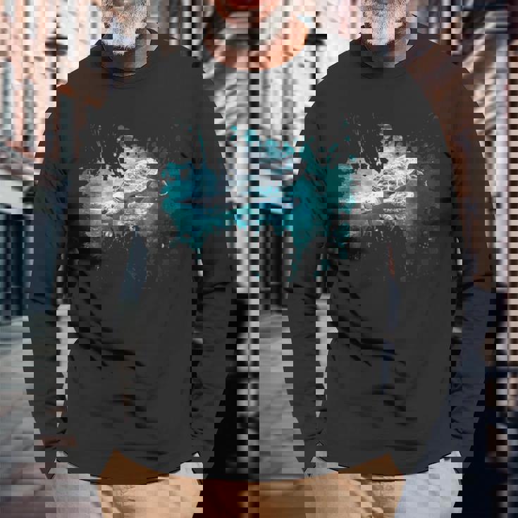 メンズ ウミガメ 風景 亀 長袖Tシャツ 高齢者への贈り物