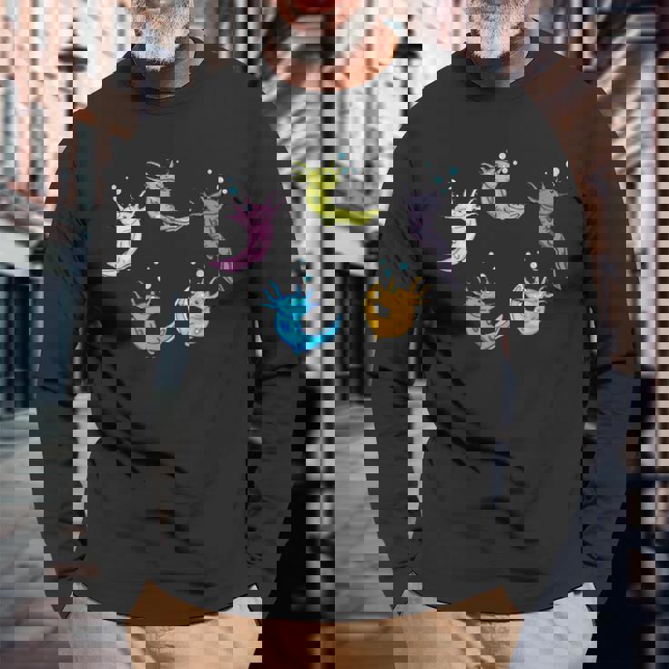 ウーパールートル メキシコウォーターサラマンダー カラフルなウーパールーパー 長袖Tシャツ 高齢者への贈り物