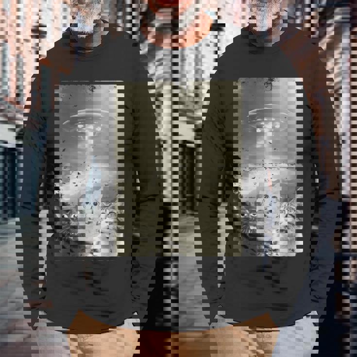 エイリアン Ufo ファニー キャッツ エイリアンの侵略猫 長袖Tシャツ 高齢者への贈り物