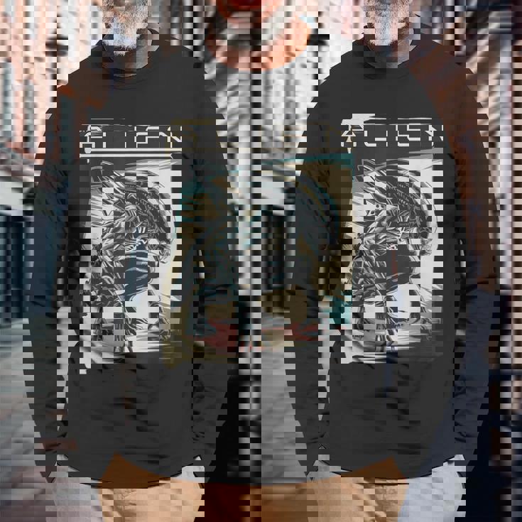 エイリアンxenomorphイラストポスター。 長袖Tシャツ 高齢者への贈り物